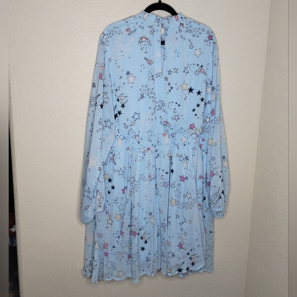 Torrid Mini Clipdot Blouson Sleeve Mock Neck Skater Dress in Cosmic Stars 4X - Picture 7 of 10